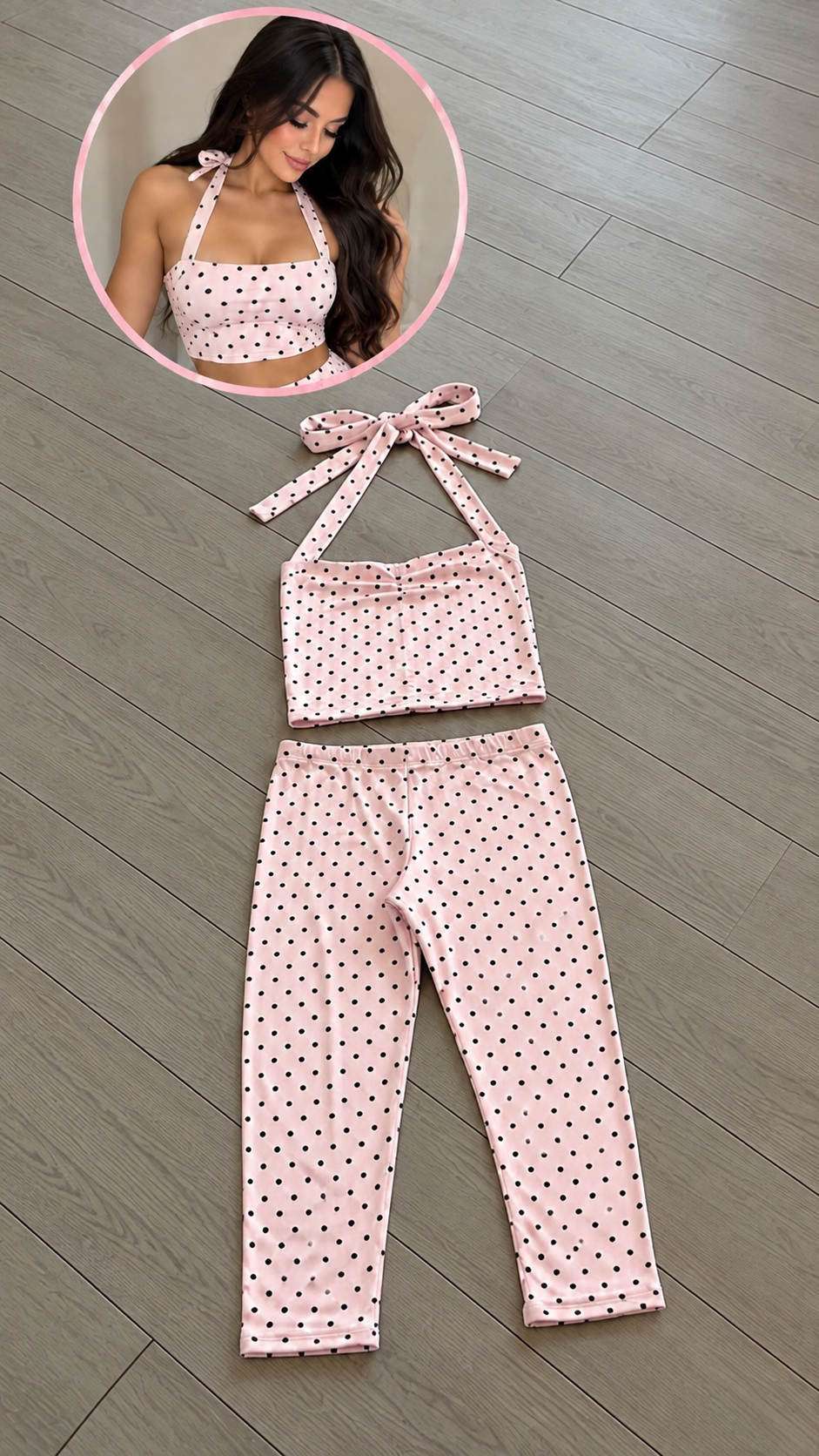 Pink and brown polka dot set