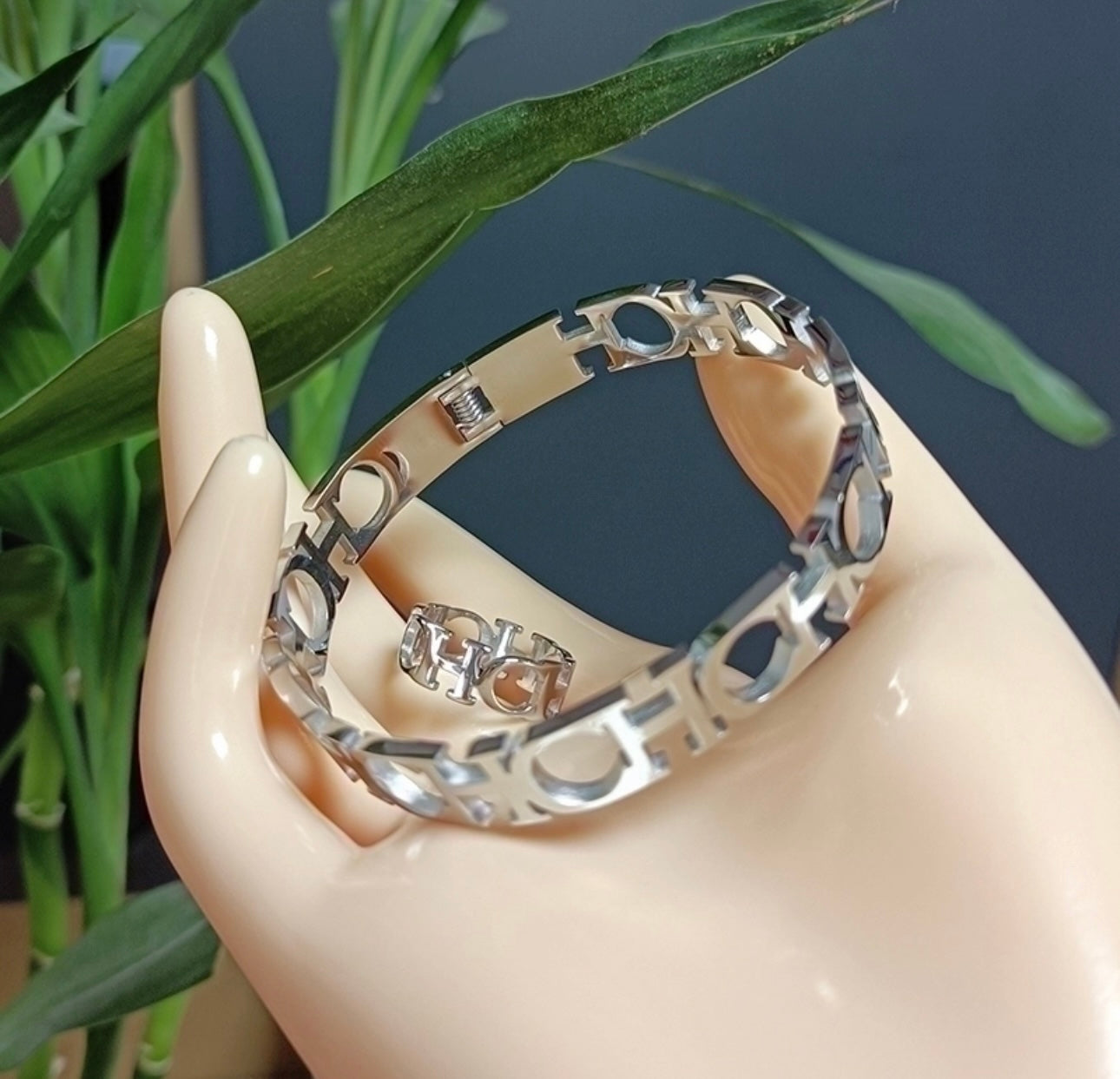 CH silver bracelet & one size ring