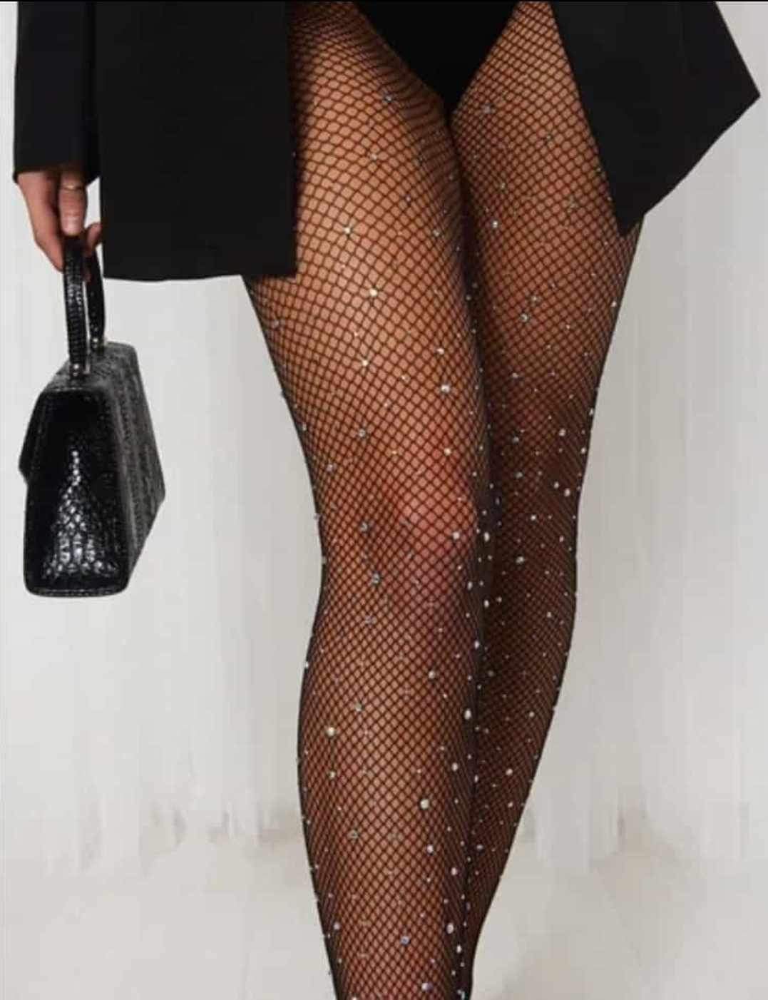 Rhinestone decor fishnets tights