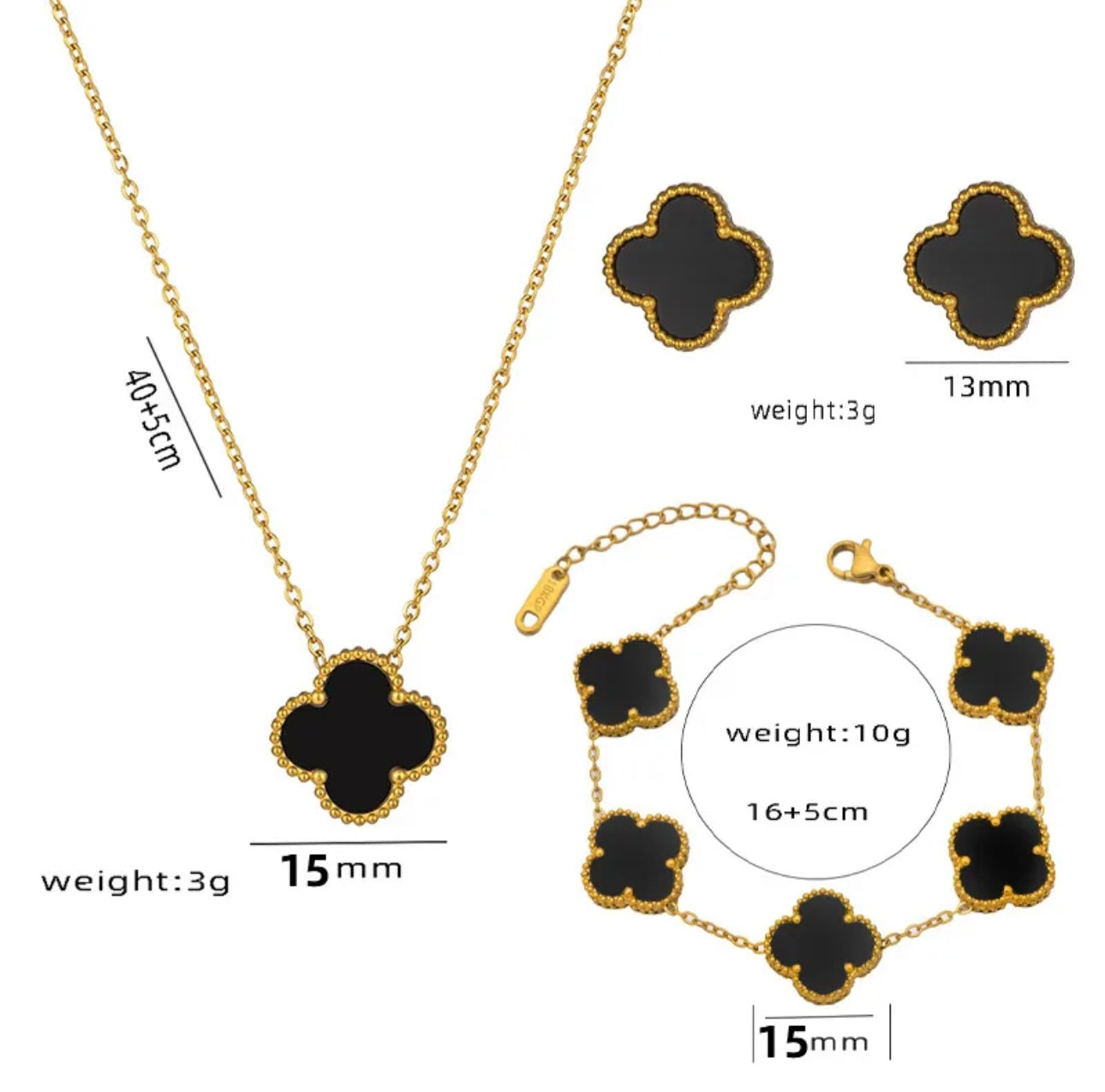 3 piece black gold clover set