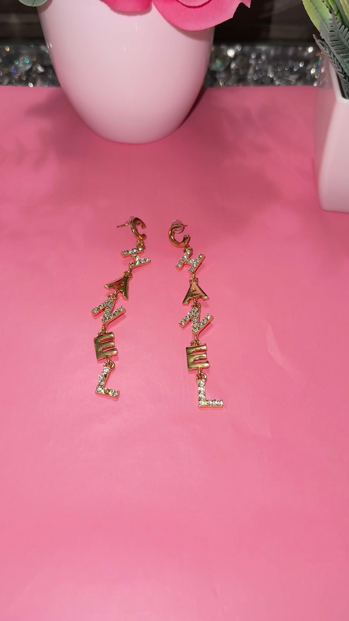 Holiday long cc gold earrings