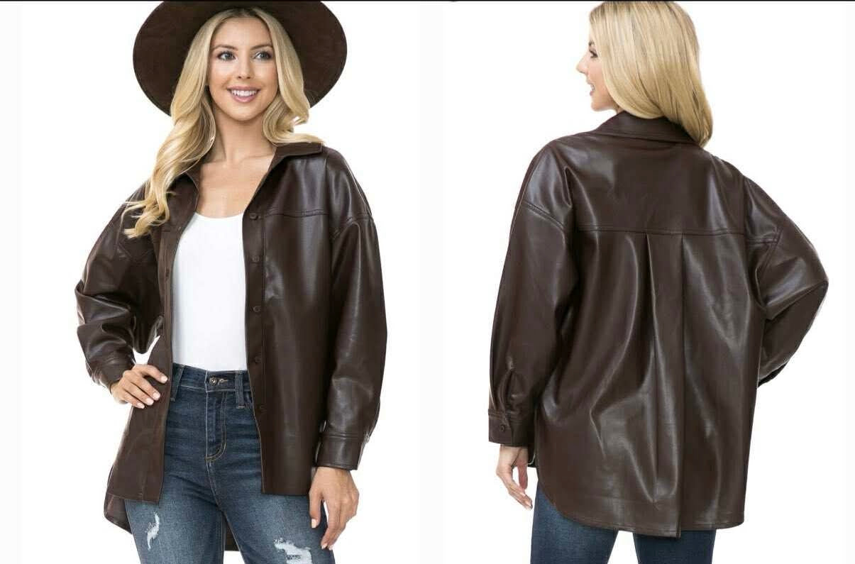 Brown faux leather trench