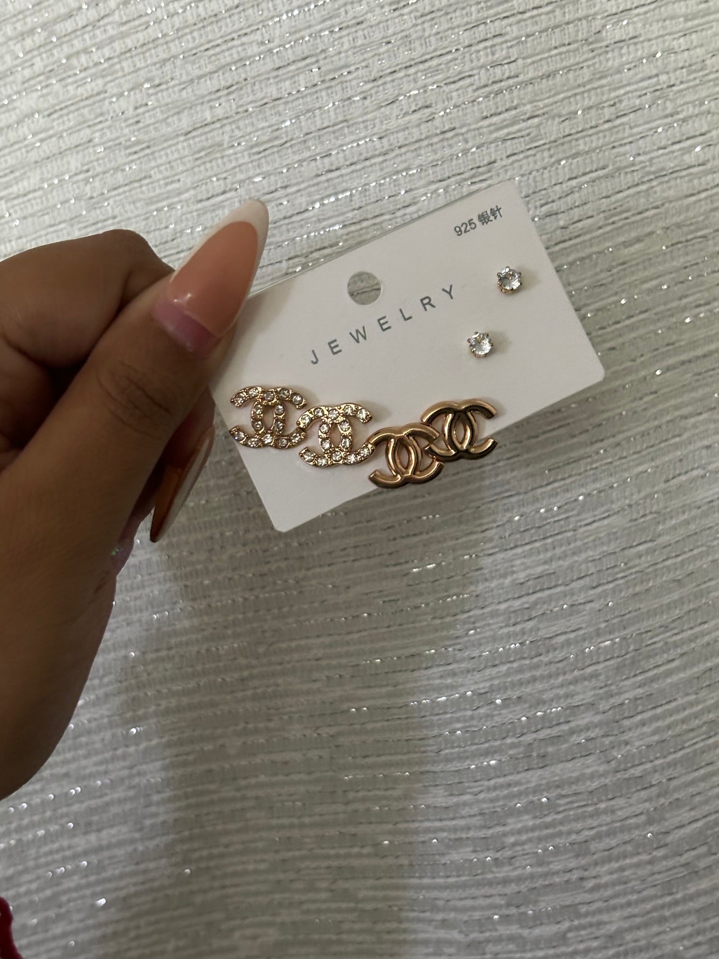 3 piece Cc gold earrings