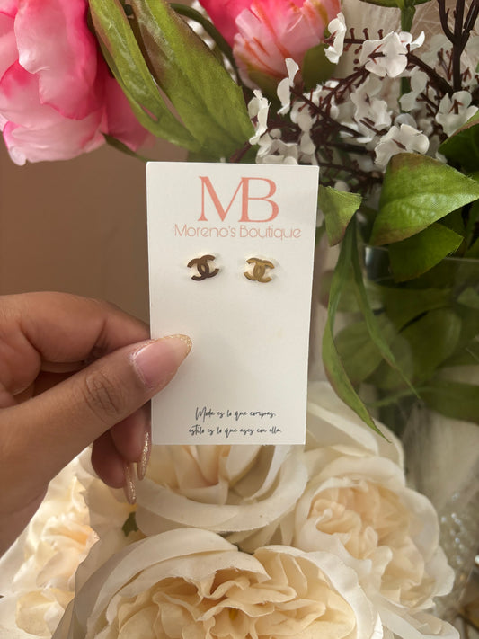 Cc simple tiny gold earrings