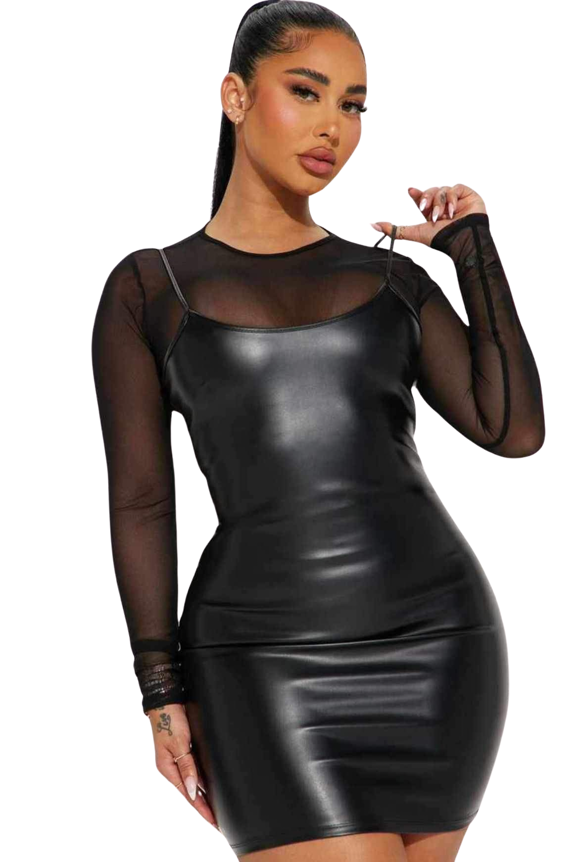 Faux leather 2 piece dress