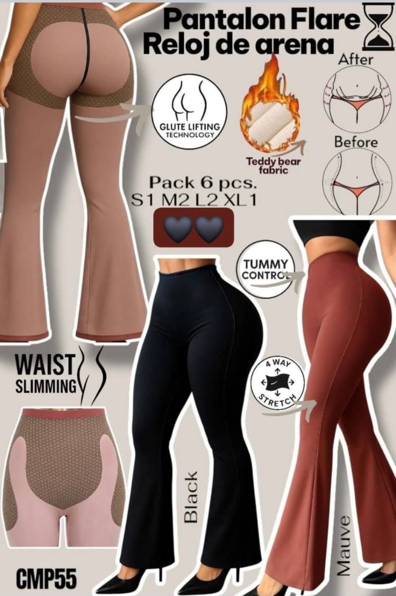 Pantalon Negro Flare Reloj De Arena