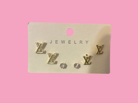 3 piece all gold LV earrings