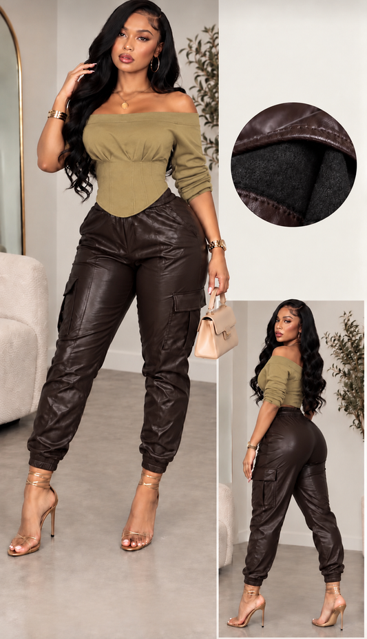 Jackie brown leather joggers
