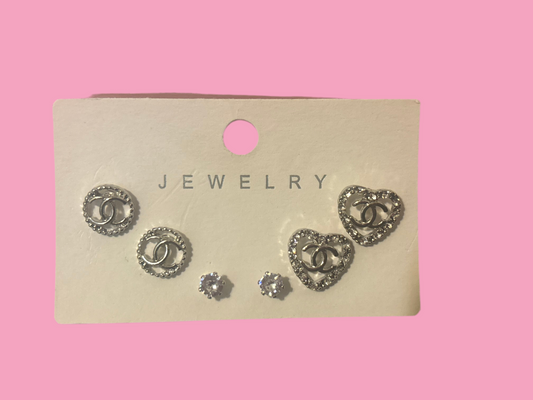 3 piece love Cc earrings