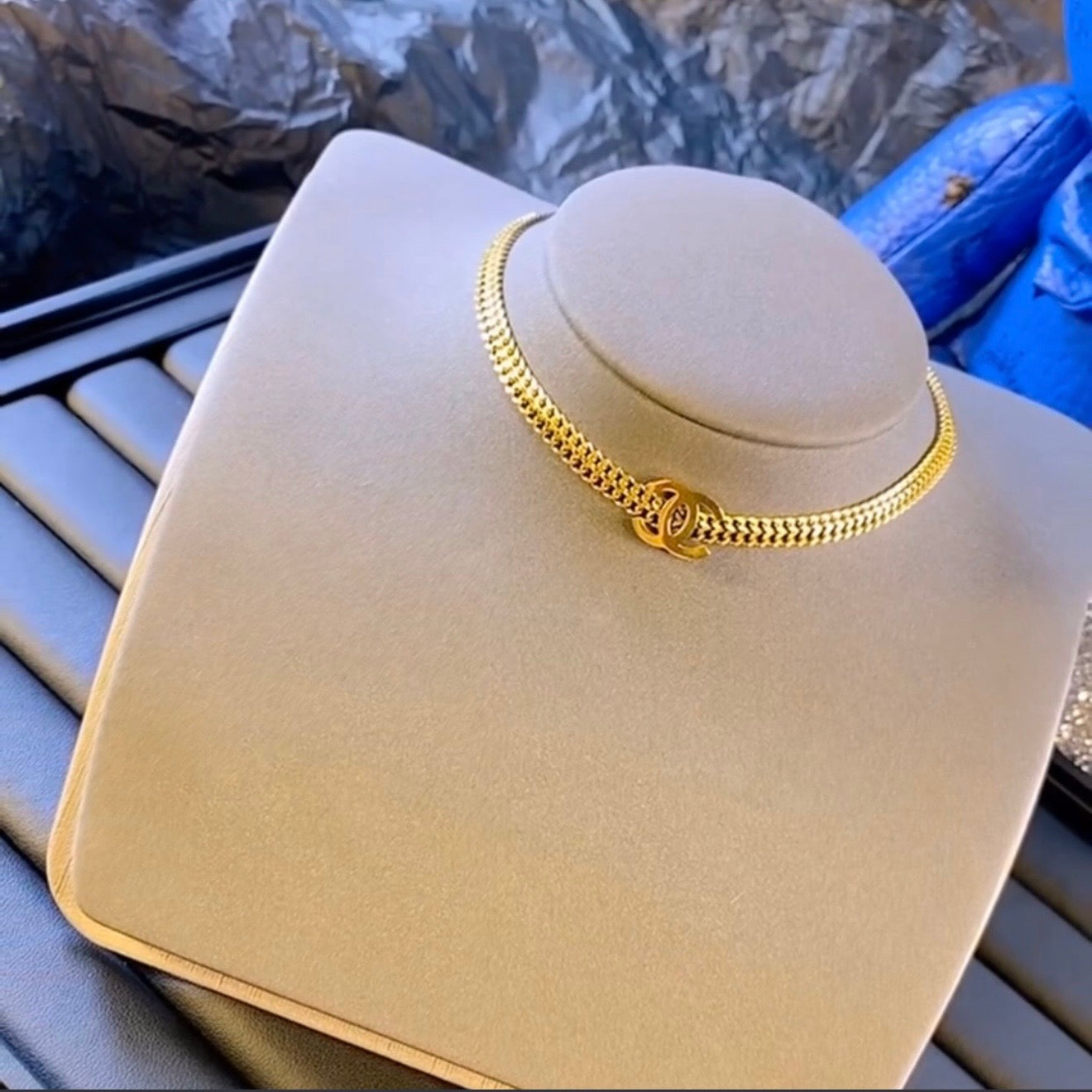 Cc golden necklace & bracelet set