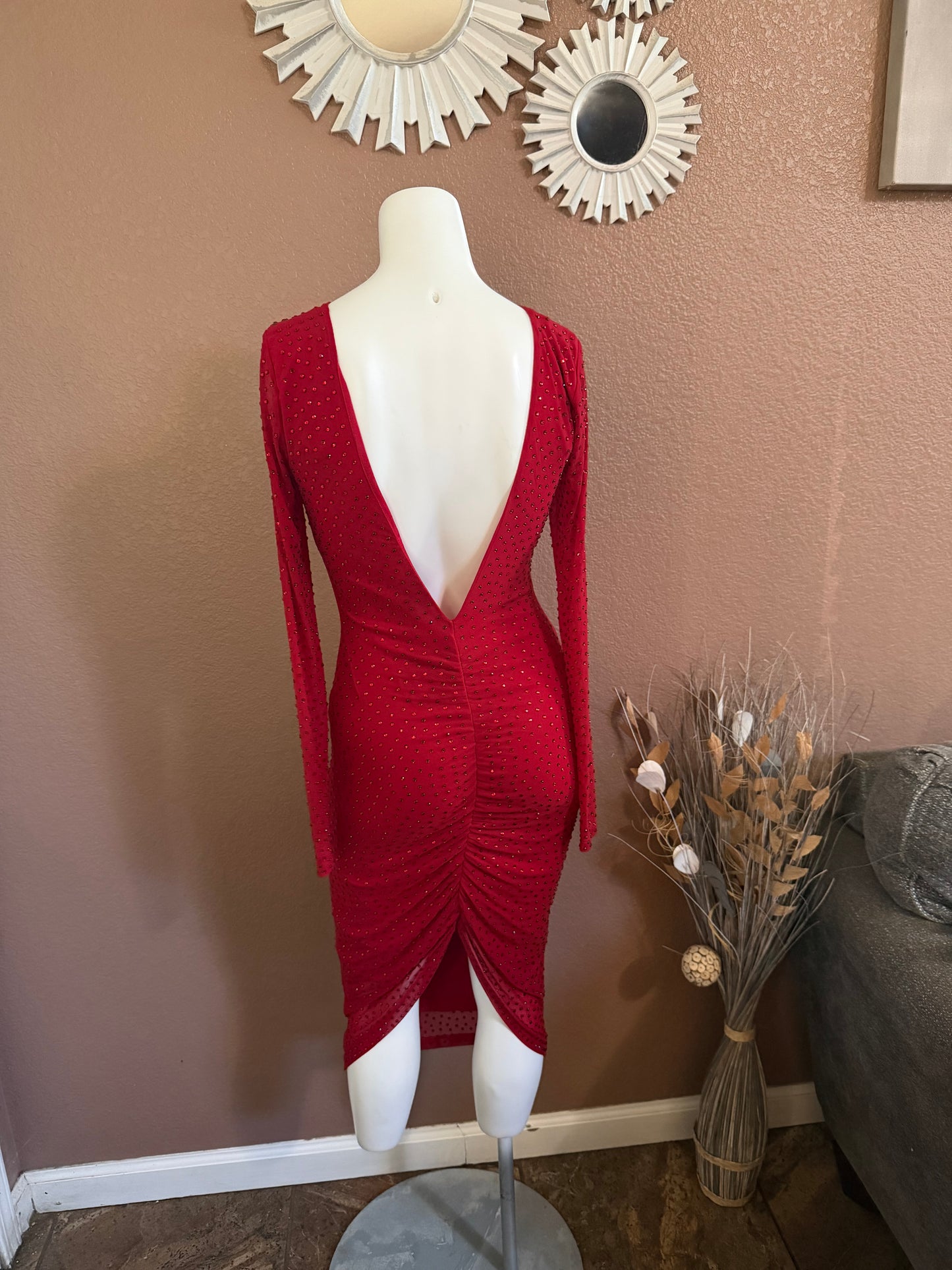 Red hot long sleeve mid dress