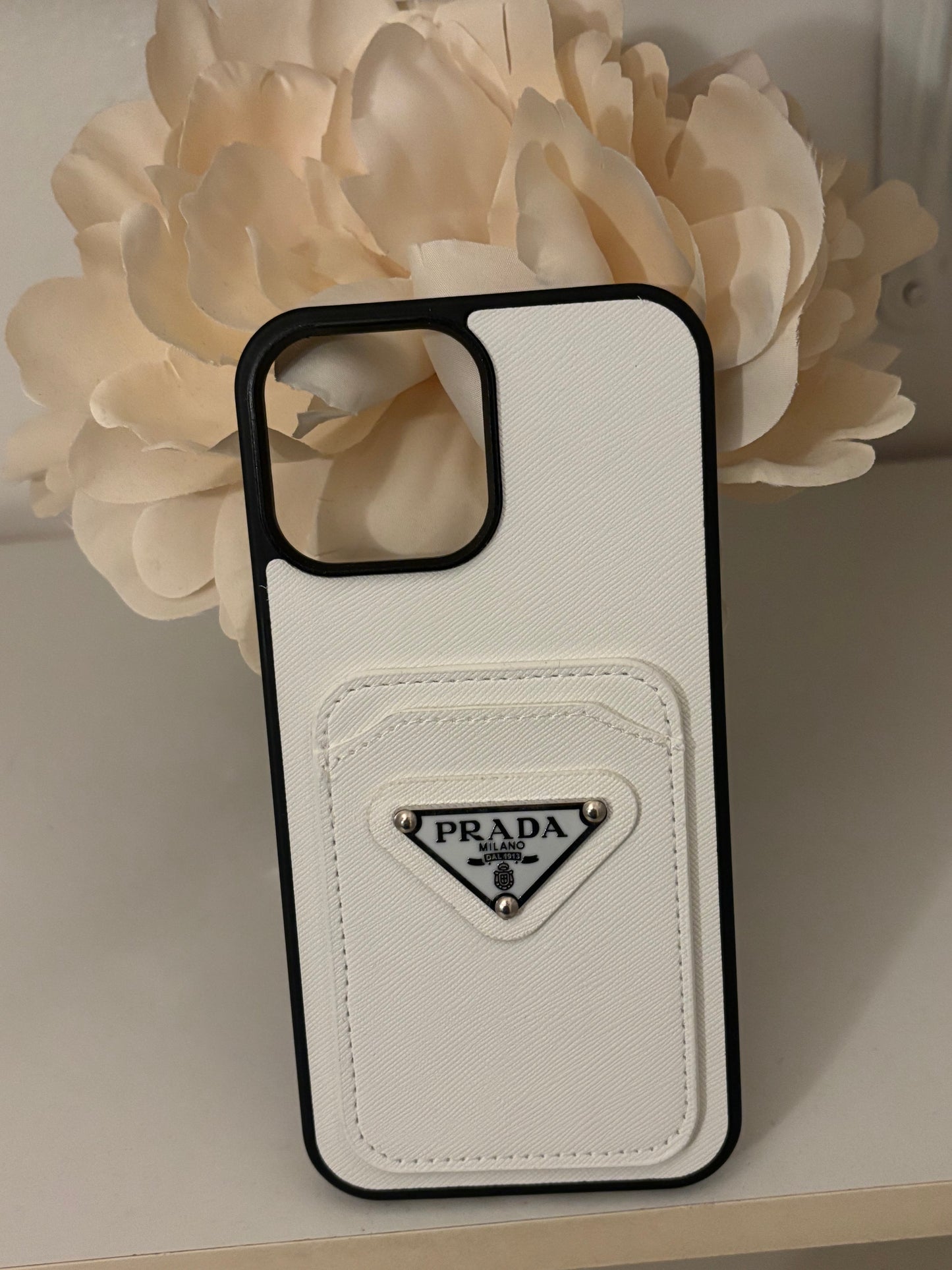 Prada cream wallet phone case