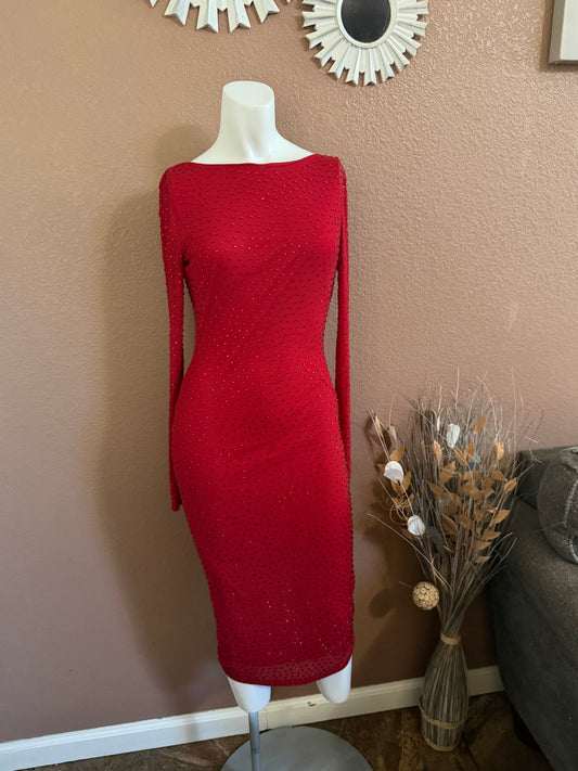 Red hot long sleeve mid dress