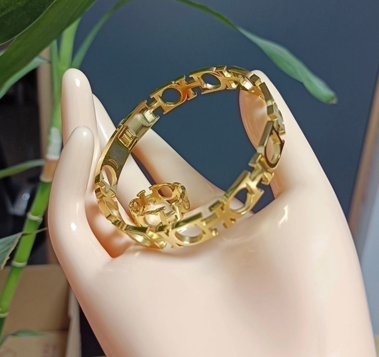 CH gold bracelet & one size ring