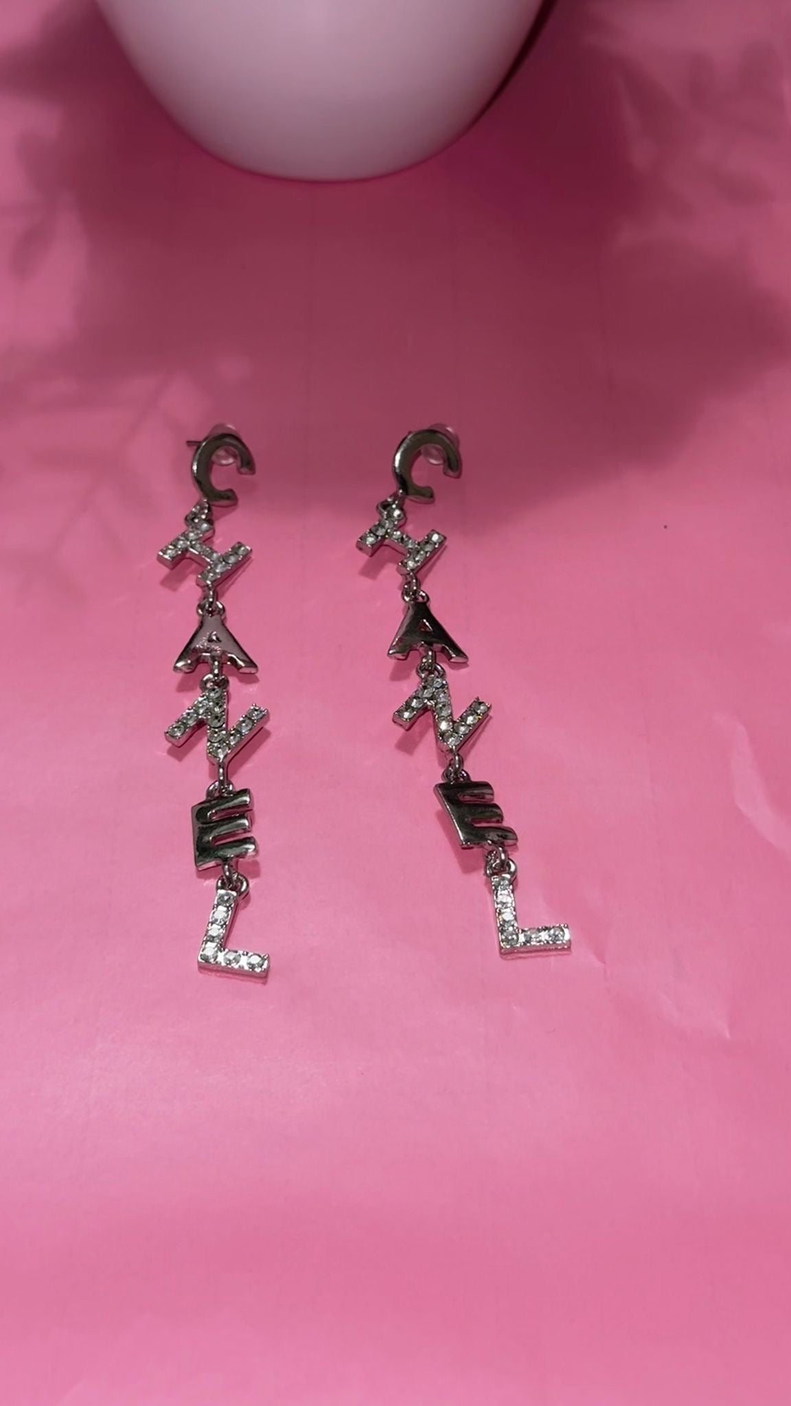 Holiday long cc silver earrings